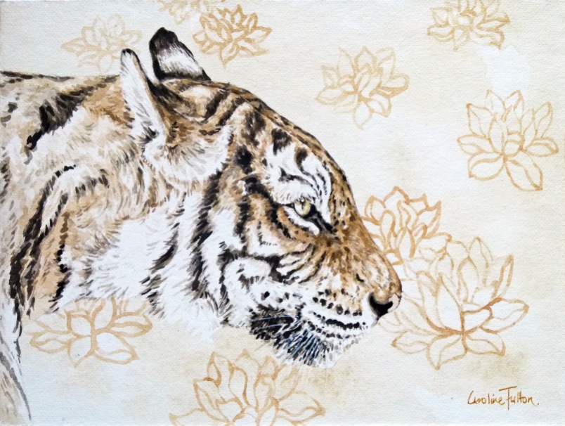 Tiger With Gold Lotus